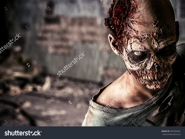 Pic stock photo horrible scary zombie man on the ruins of an old house horror halloween 307506281
